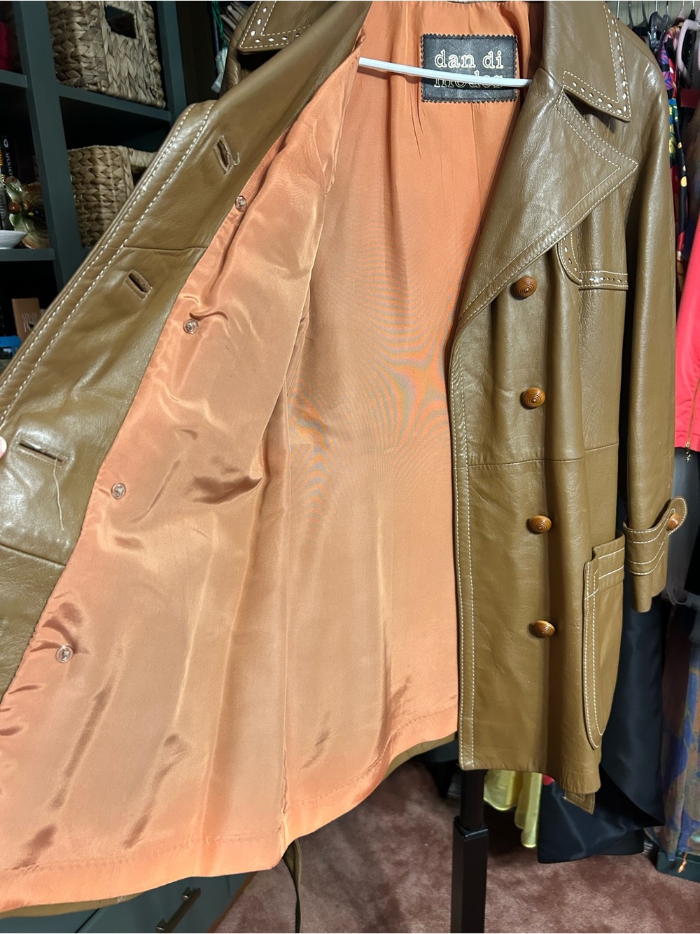 Dan di Modes Vintage 70’s Leather Coat Western Boho Belted Brown - Picture 7 of 13